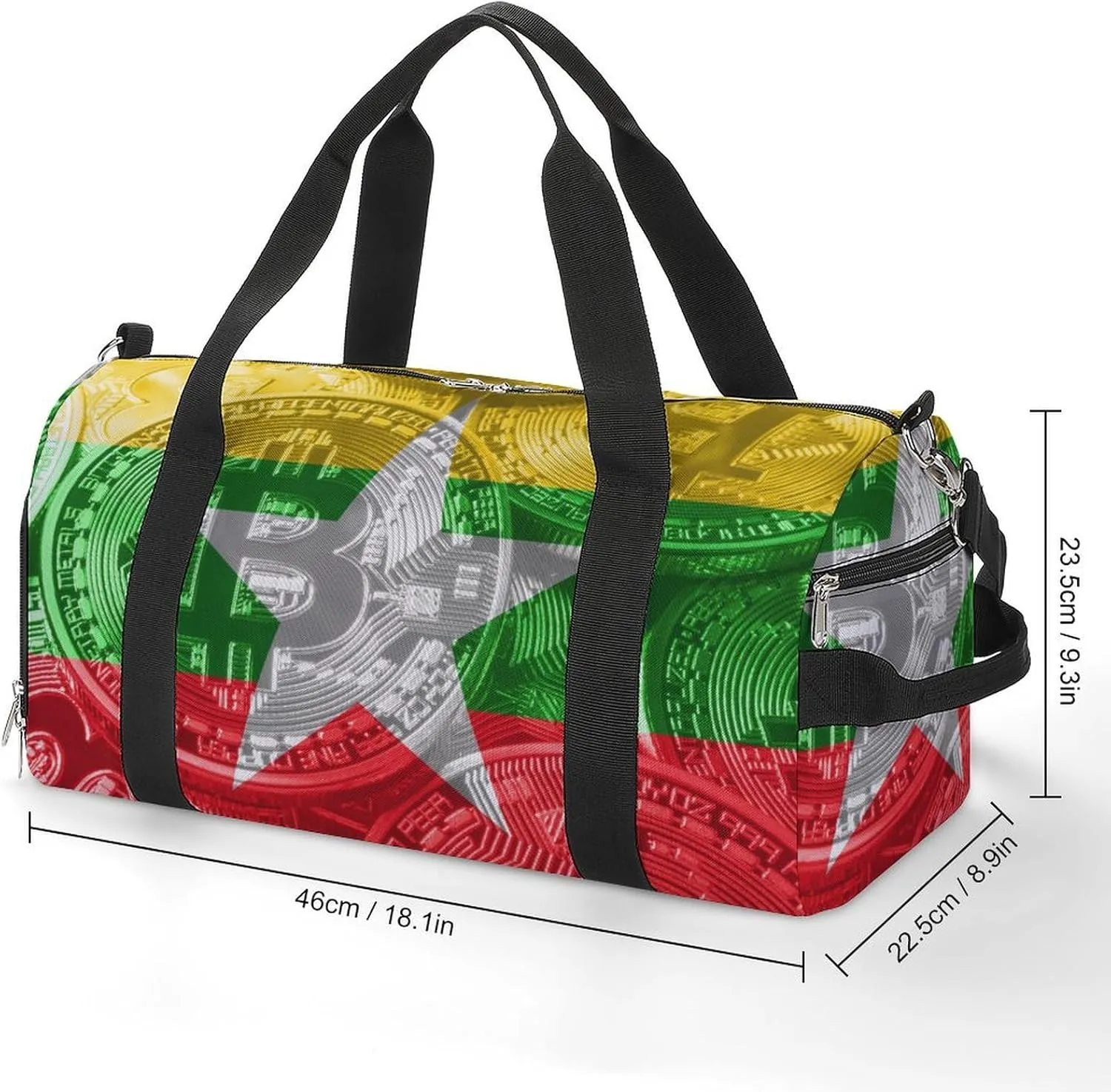 Lightweight Myanmar-Flag Bitcoin Gym Bag with Shoe Compartment Waterproof Duffel