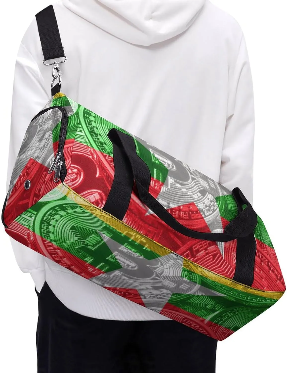 Lightweight Myanmar-Flag Bitcoin Gym Bag with Shoe Compartment Waterproof Duffel