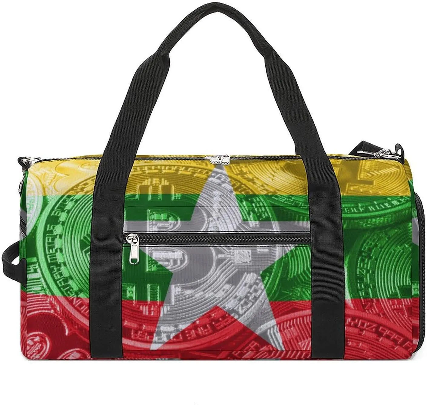 Lightweight Myanmar-Flag Bitcoin Gym Bag with Shoe Compartment Waterproof Duffel