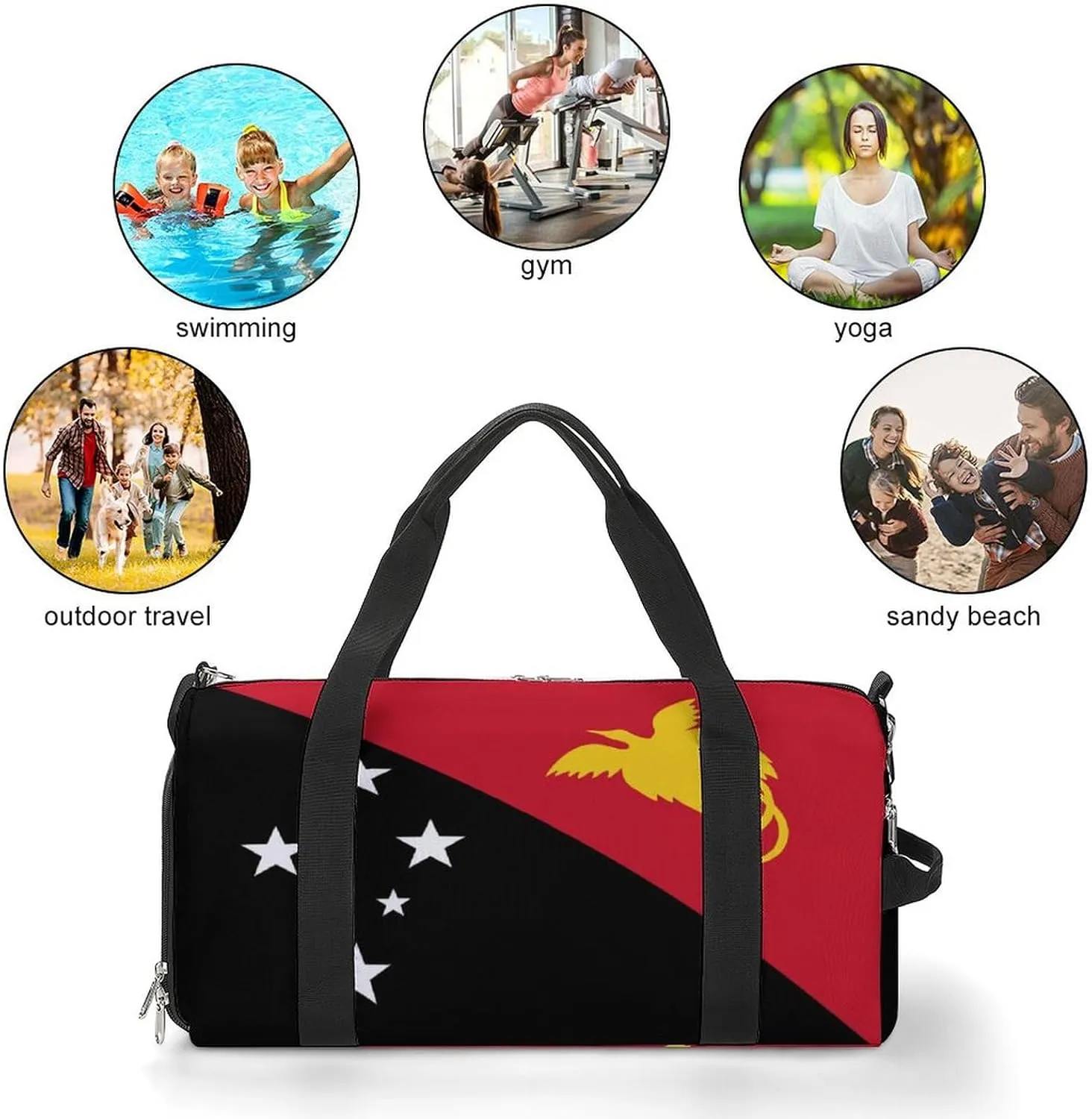 Lightweight Papua New Guinea Flag Duffel Bag for Boys Girls with Shoe Compartment