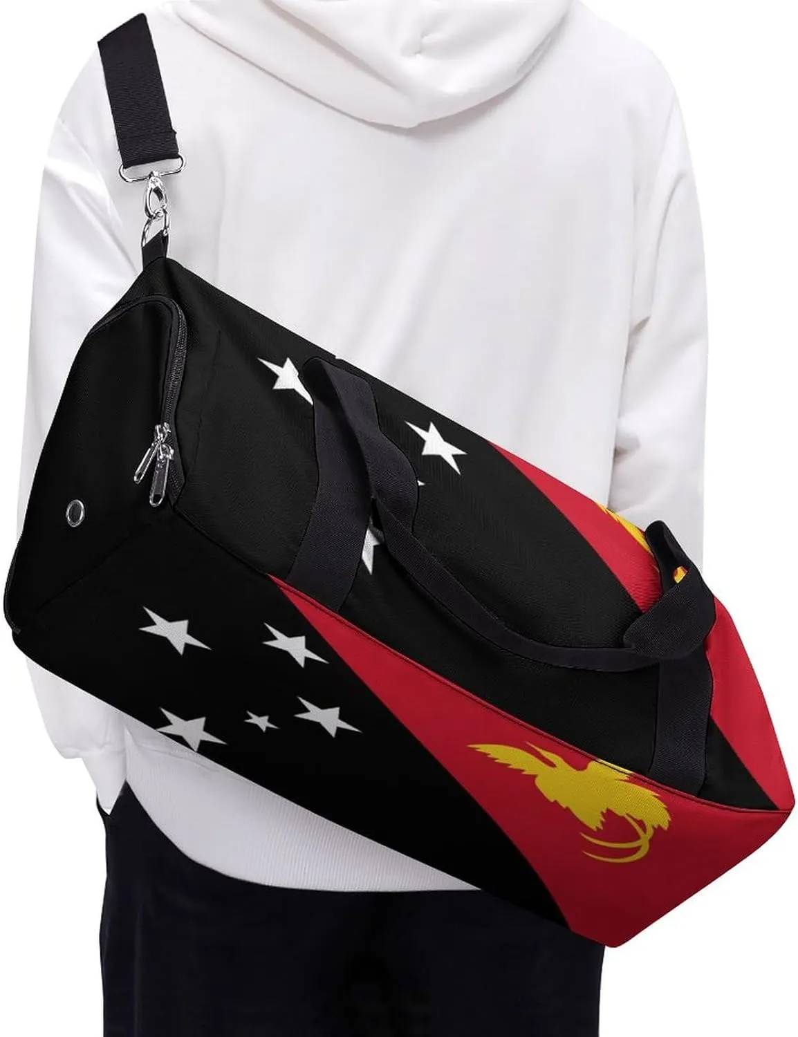 Lightweight Papua New Guinea Flag Duffel Bag for Boys Girls with Shoe Compartment