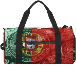 Lightweight Portugal Flag Bitcoin Gym Bag with Shoe Compartment Waterproof Duffel