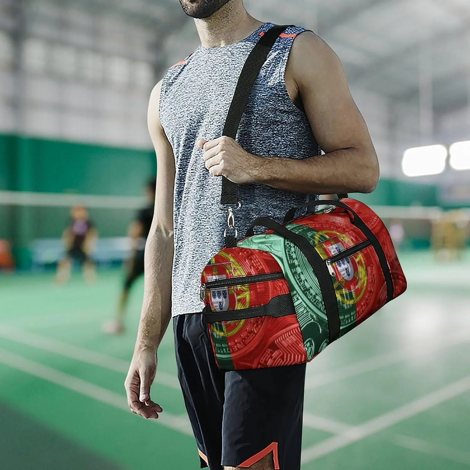 Lightweight Portugal Flag Bitcoin Gym Bag with Shoe Compartment Waterproof Duffel
