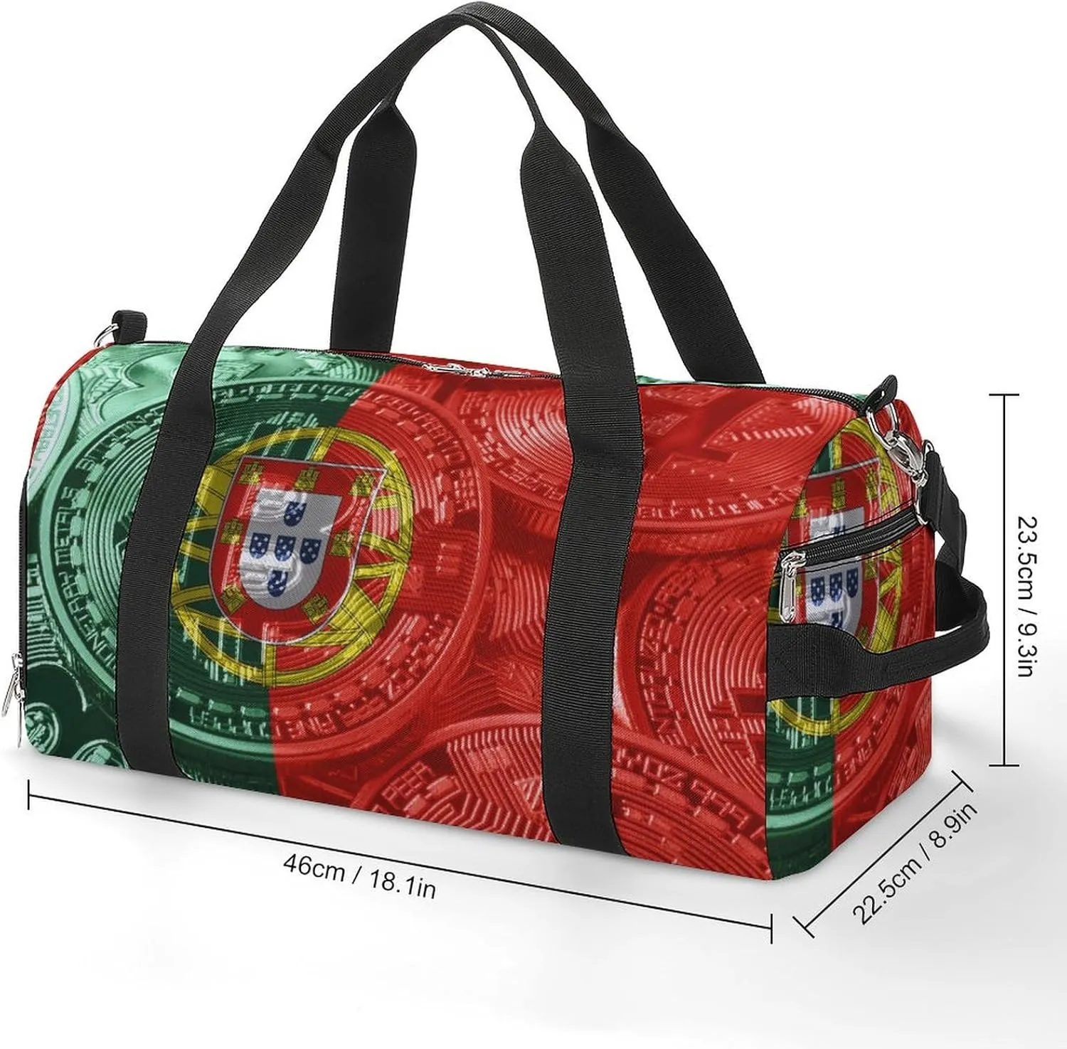 Lightweight Portugal Flag Bitcoin Gym Bag with Shoe Compartment Waterproof Duffel