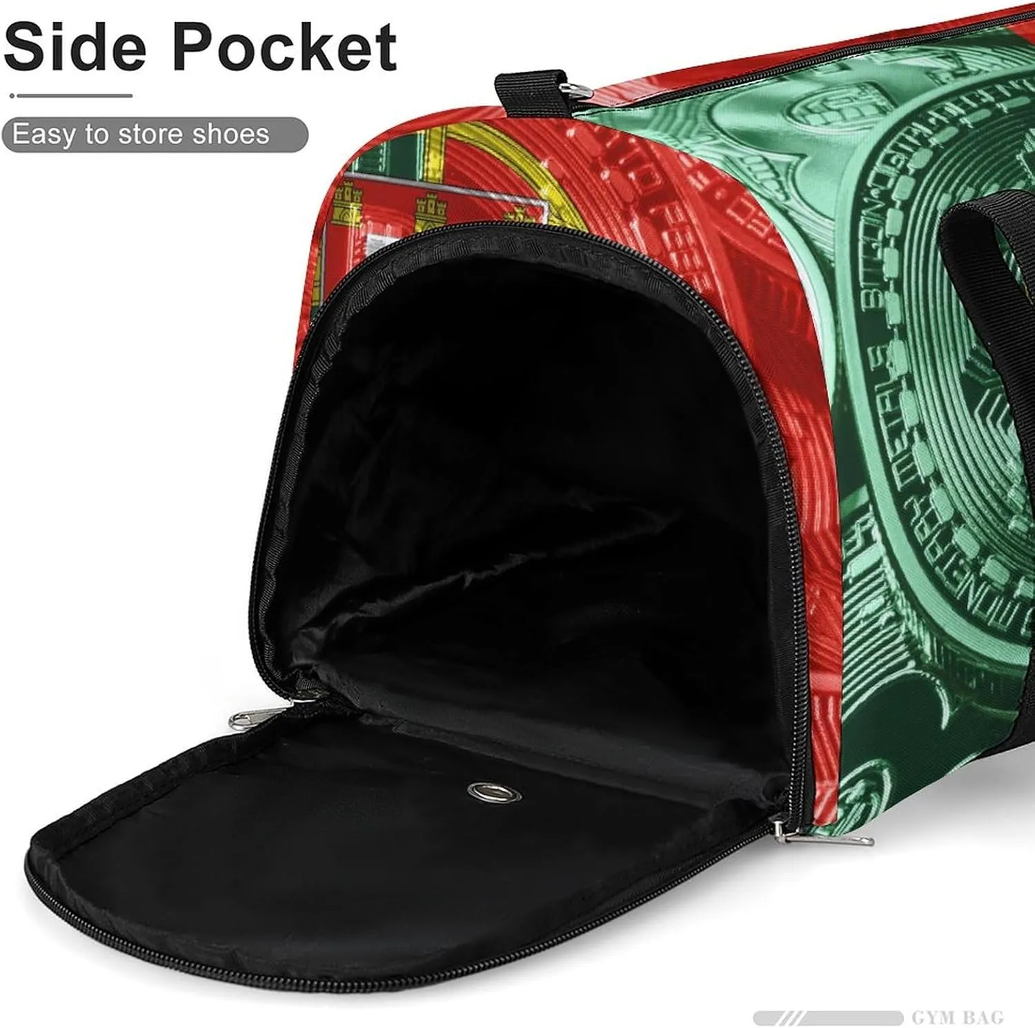 Lightweight Portugal Flag Bitcoin Gym Bag with Shoe Compartment Waterproof Duffel