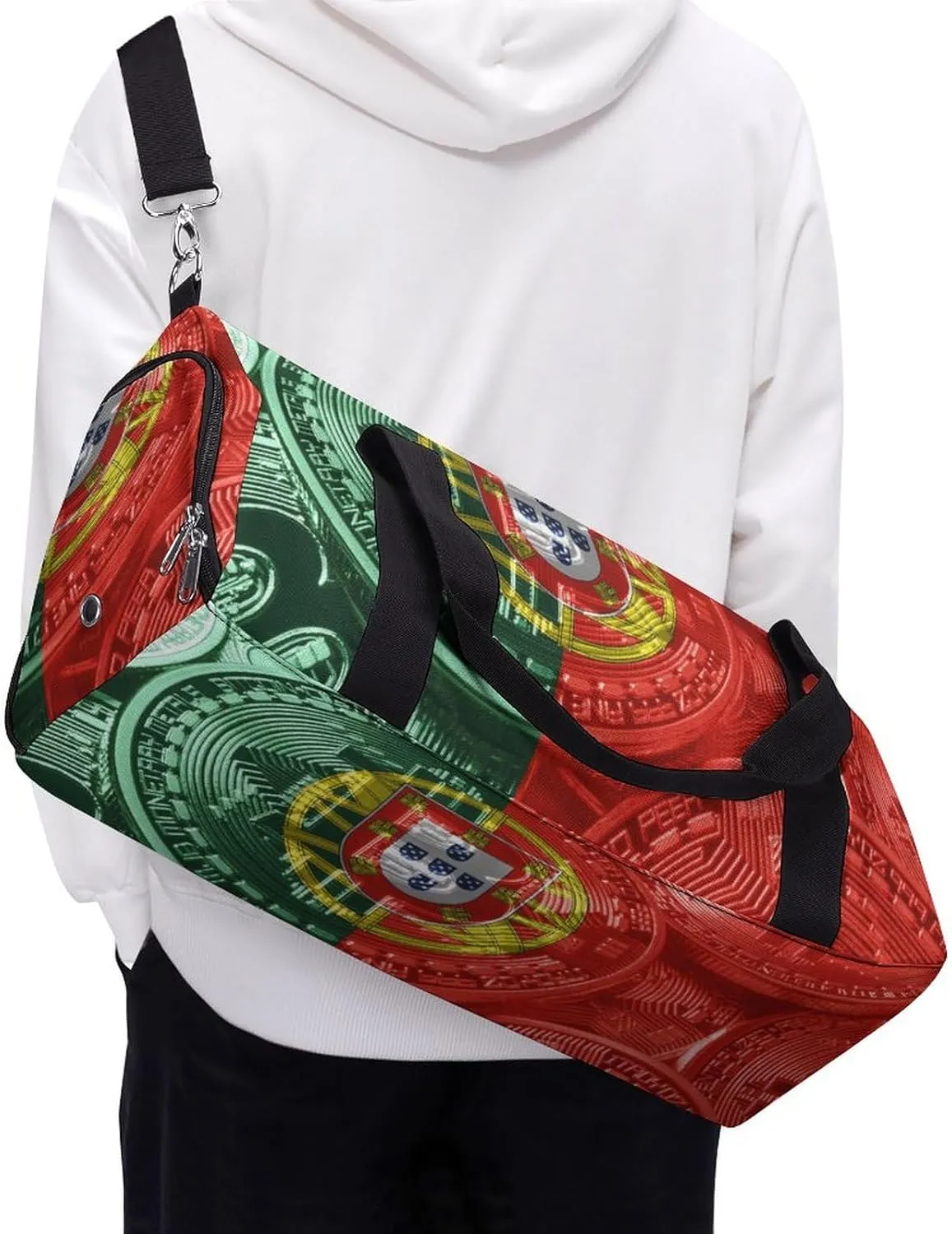 Lightweight Portugal Flag Bitcoin Gym Bag with Shoe Compartment Waterproof Duffel