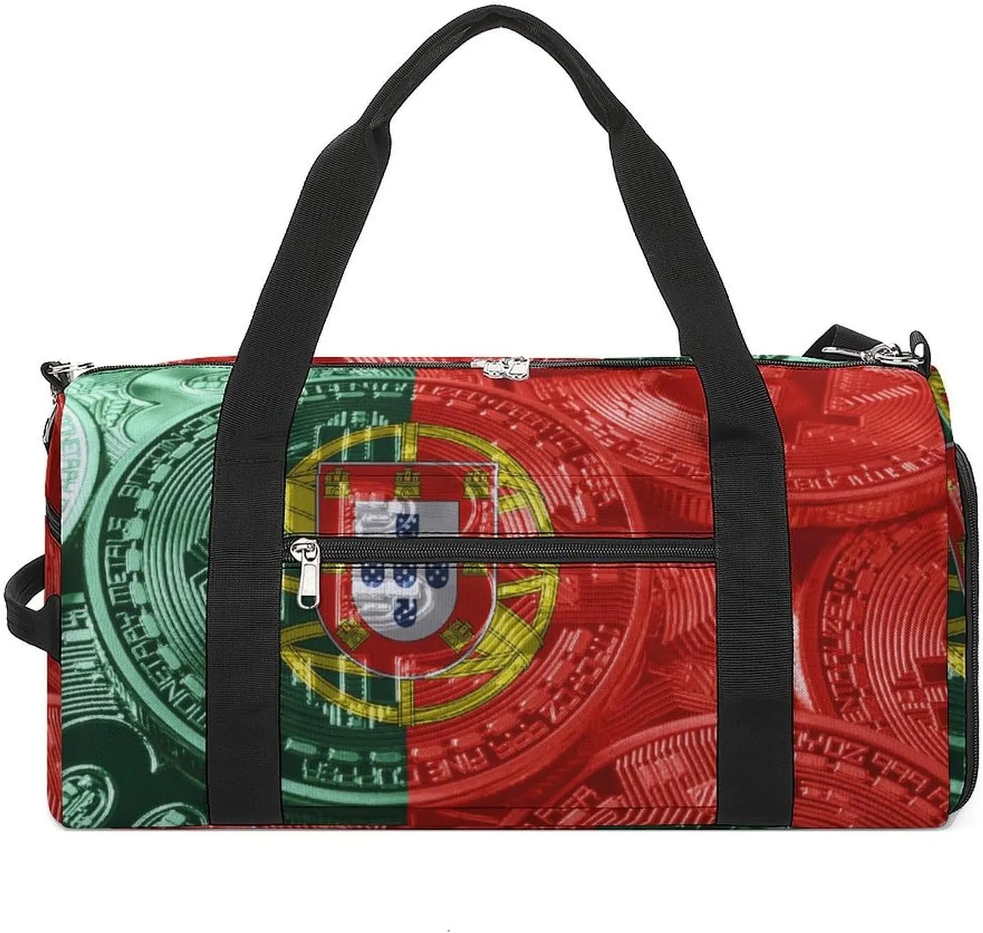 Lightweight Portugal Flag Bitcoin Gym Bag with Shoe Compartment Waterproof Duffel