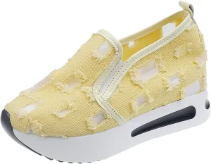 Loafers for Women Platform Wedge Sneakers Floral Embroidery Breathable Mesh Sneakers Lightweight Breathable Slip On Softsole Walking Shoes