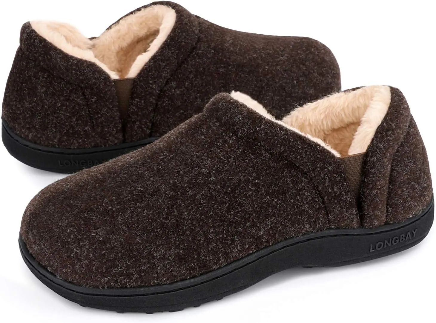 LongBay Men's Slippers Warm Bedroom House Shoes Slip-On Memory Foam Winter House Slippers for Indoor Outdoor