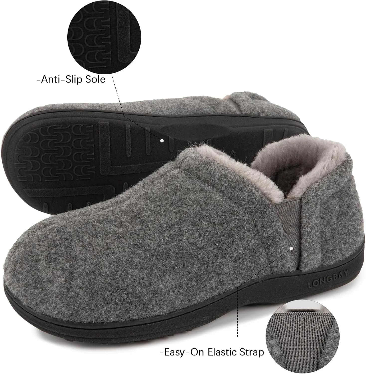 LongBay Men's Slippers Warm Bedroom House Shoes Slip-On Memory Foam Winter House Slippers for Indoor Outdoor