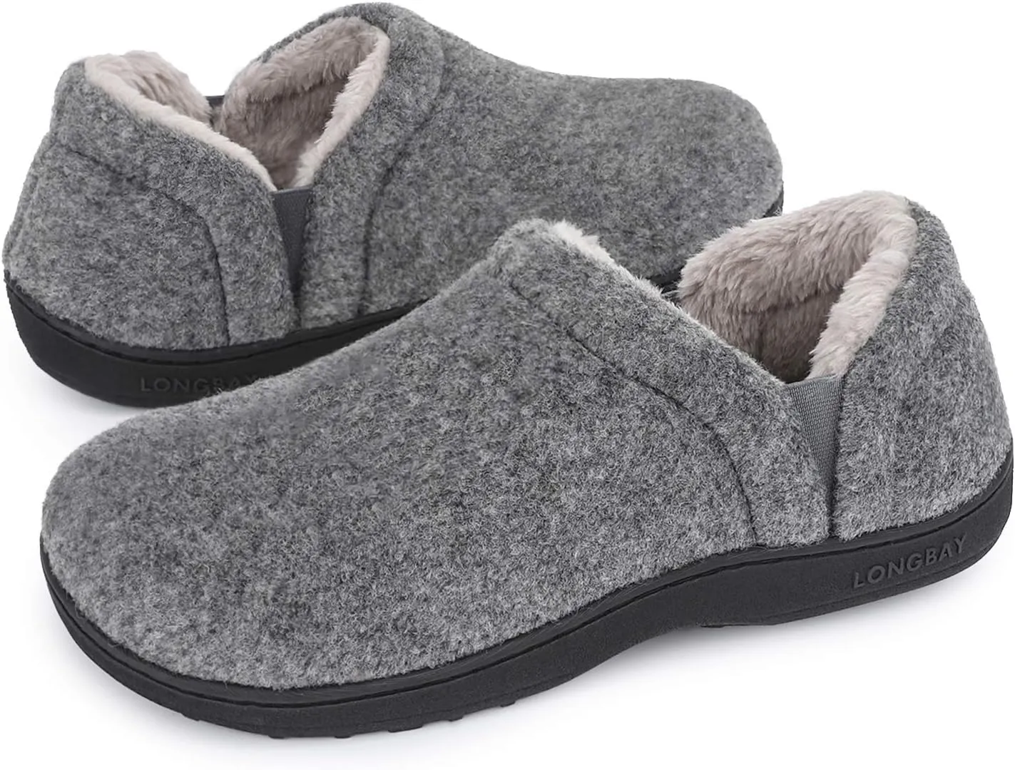 LongBay Men's Slippers Warm Bedroom House Shoes Slip-On Memory Foam Winter House Slippers for Indoor Outdoor