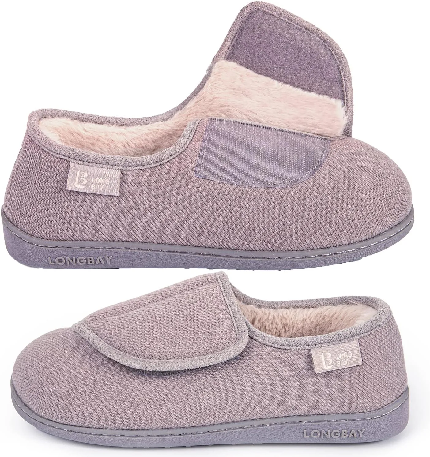 LongBay Women's Adjustable Slippers Non Slip Wide House Shoes Indoor Outdoor Diabetic Swollen Feet