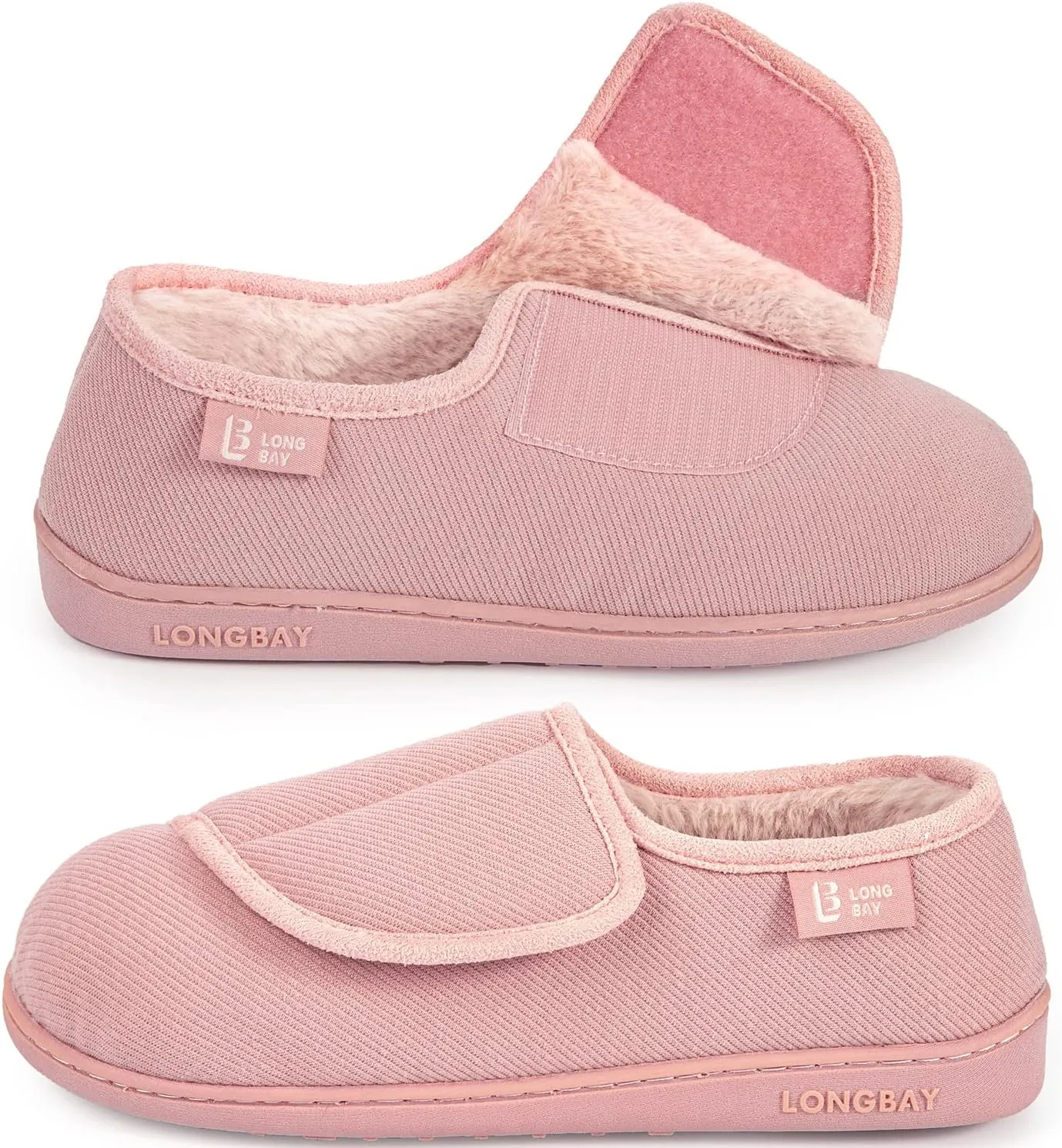 LongBay Women's Adjustable Slippers Non Slip Wide House Shoes Indoor Outdoor Diabetic Swollen Feet