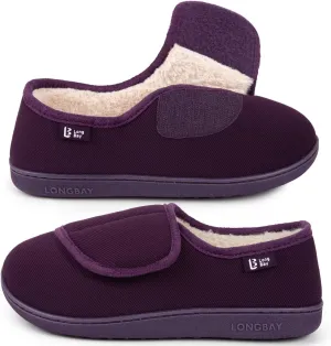 LongBay Women's Adjustable Slippers Non Slip Wide House Shoes Indoor Outdoor Diabetic Swollen Feet