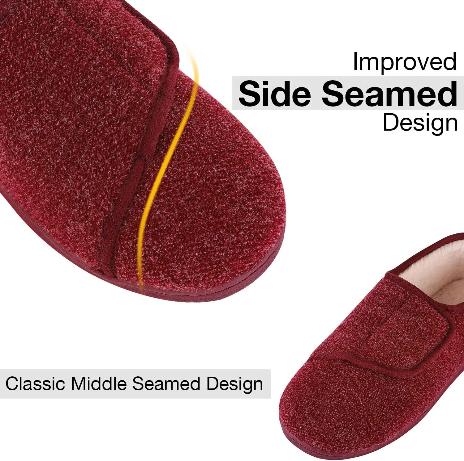 LongBay Women's Adjustable Slippers Non Slip Wide House Shoes Indoor Outdoor Diabetic Swollen Feet