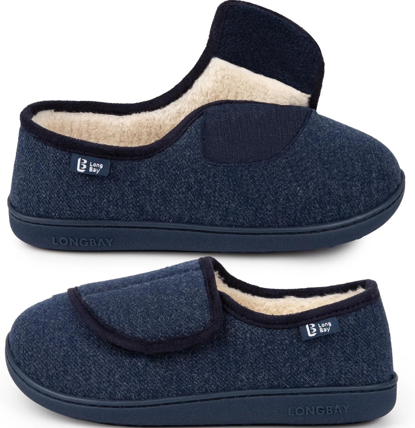 LongBay Women's Adjustable Slippers Non Slip Wide House Shoes Indoor Outdoor Diabetic Swollen Feet