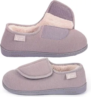 LongBay Women's Adjustable Slippers Non Slip Wide House Shoes Indoor Outdoor Diabetic Swollen Feet