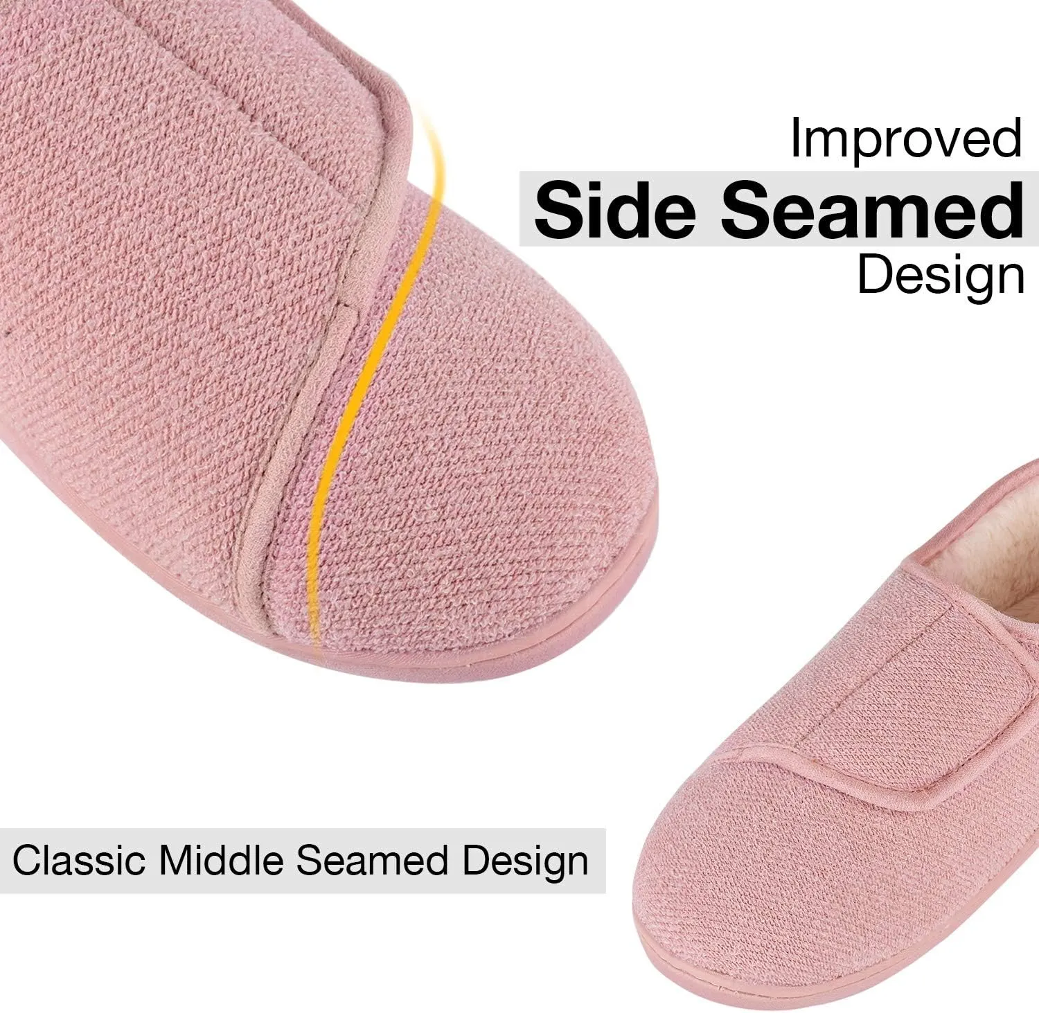 LongBay Women's Adjustable Slippers Non Slip Wide House Shoes Indoor Outdoor Diabetic Swollen Feet