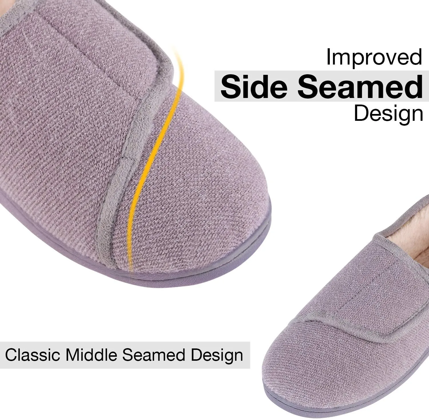 LongBay Women's Adjustable Slippers Non Slip Wide House Shoes Indoor Outdoor Diabetic Swollen Feet