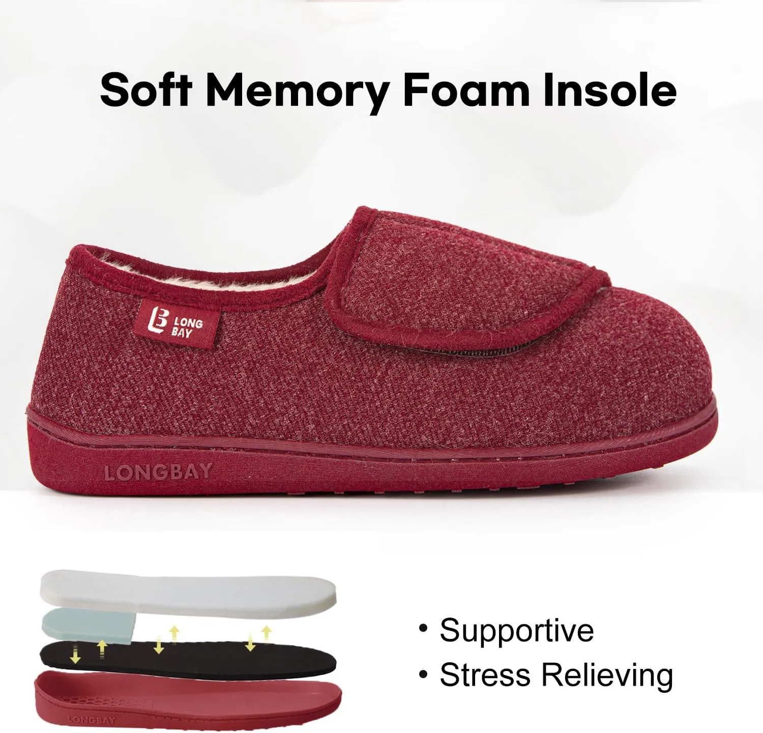 LongBay Women's Adjustable Slippers Non Slip Wide House Shoes Indoor Outdoor Diabetic Swollen Feet