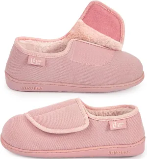 LongBay Women's Adjustable Slippers Non Slip Wide House Shoes Indoor Outdoor Diabetic Swollen Feet