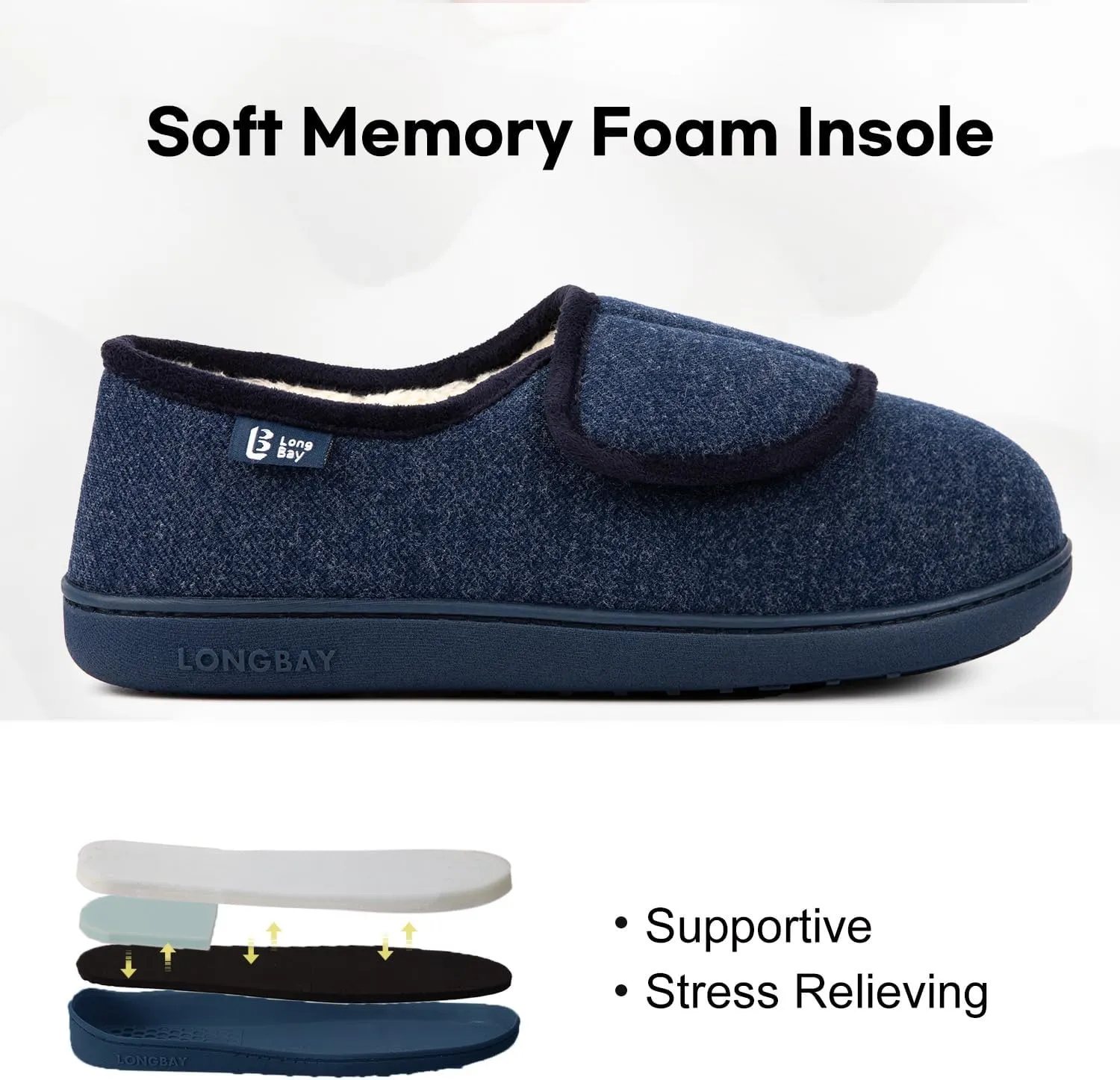 LongBay Women's Adjustable Slippers Non Slip Wide House Shoes Indoor Outdoor Diabetic Swollen Feet
