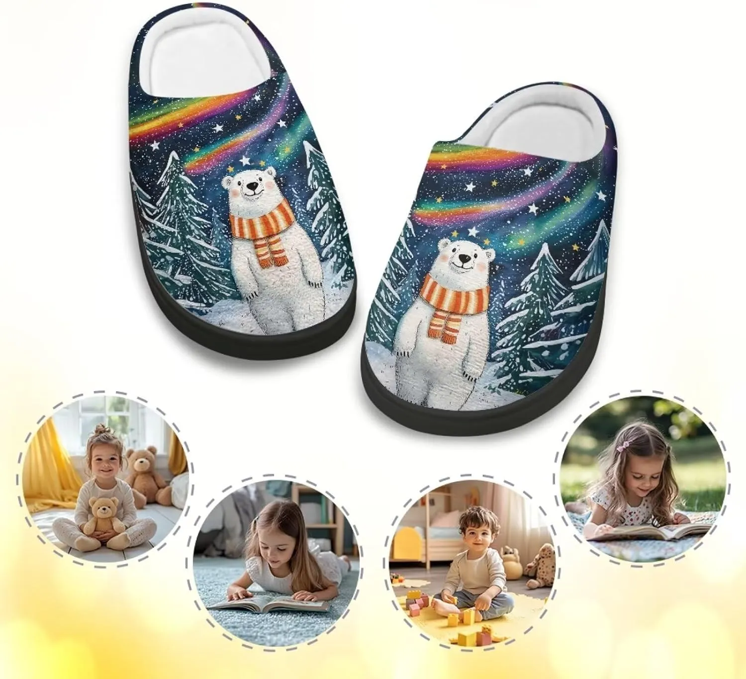 Lotusorchid Kid Bedroom Slipper Memory Foam House Slipper for Girls, Non Slip House Shoes for Boys Warm Cozy Sleep Slipper Home Slipper Indoor Outdoor