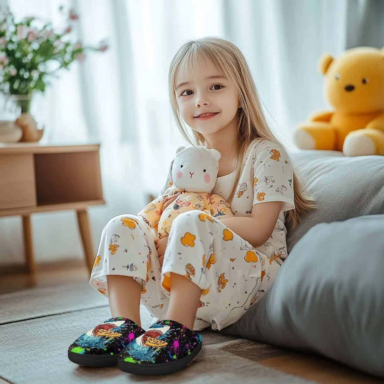 Lotusorchid Kid Bedroom Slipper Memory Foam House Slipper for Girls, Non Slip House Shoes for Boys Warm Cozy Sleep Slipper Home Slipper Indoor Outdoor