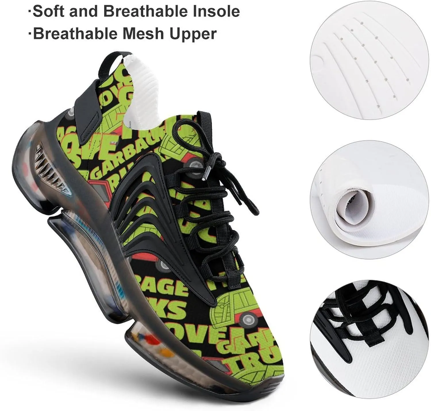 Love Garbage Truck Mens Running Shoes Breathable Sneakers Non-Slip Sports Walking Shoe