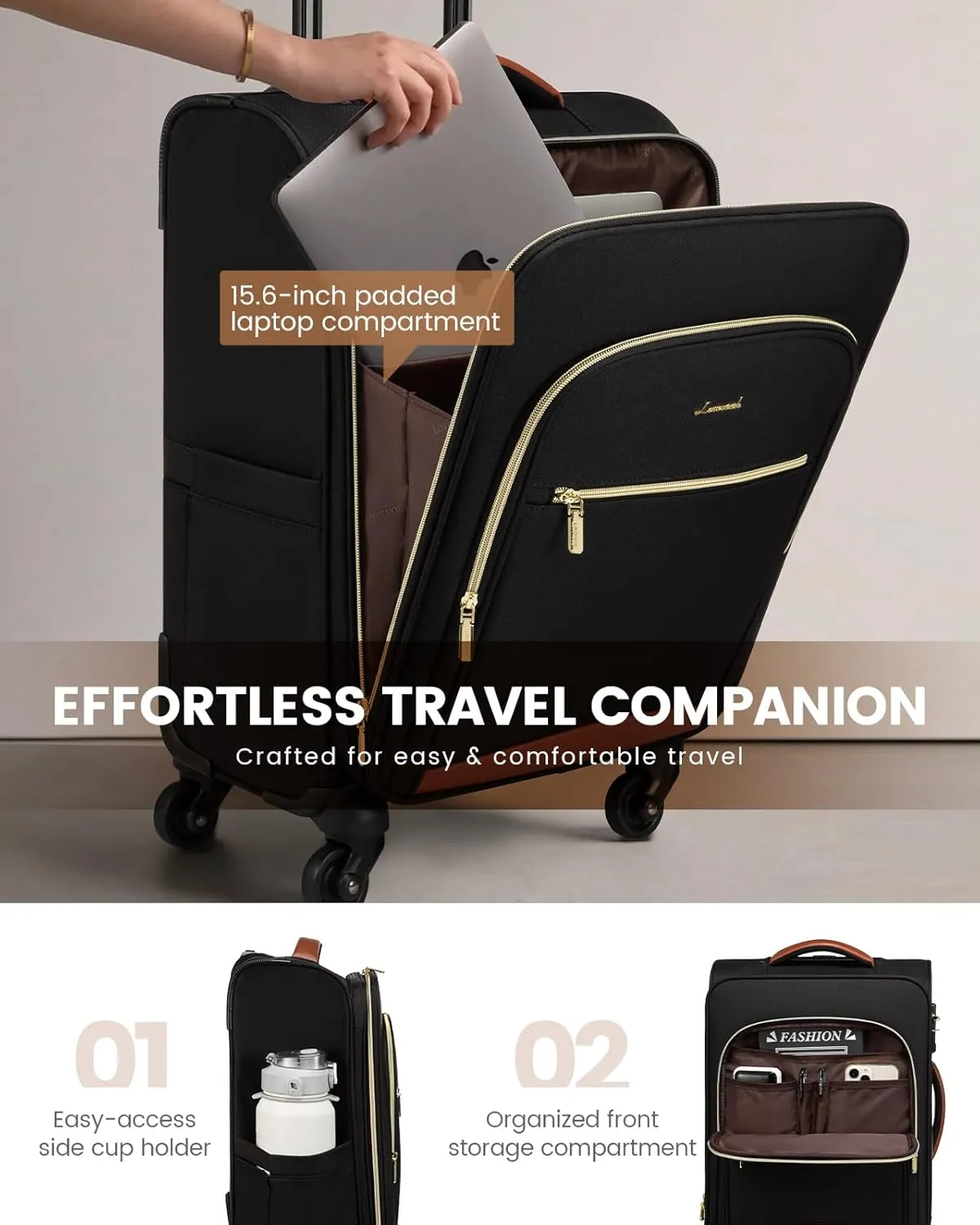 LOVEVOOK Luggage Sets for Women, 5 Piece Softside Carry-on Luggage Set, Lightweight Spinner Suitcases with Wheels with TSA Lock, Water-Resistant Large Capacity Suitcase Set for Travel