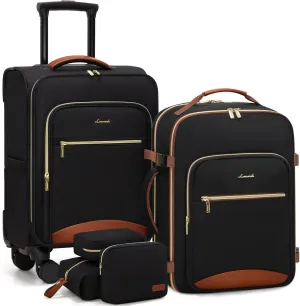 LOVEVOOK Luggage Sets for Women, 5 Piece Softside Carry-on Luggage Set, Lightweight Spinner Suitcases with Wheels with TSA Lock, Water-Resistant Large Capacity Suitcase Set for Travel