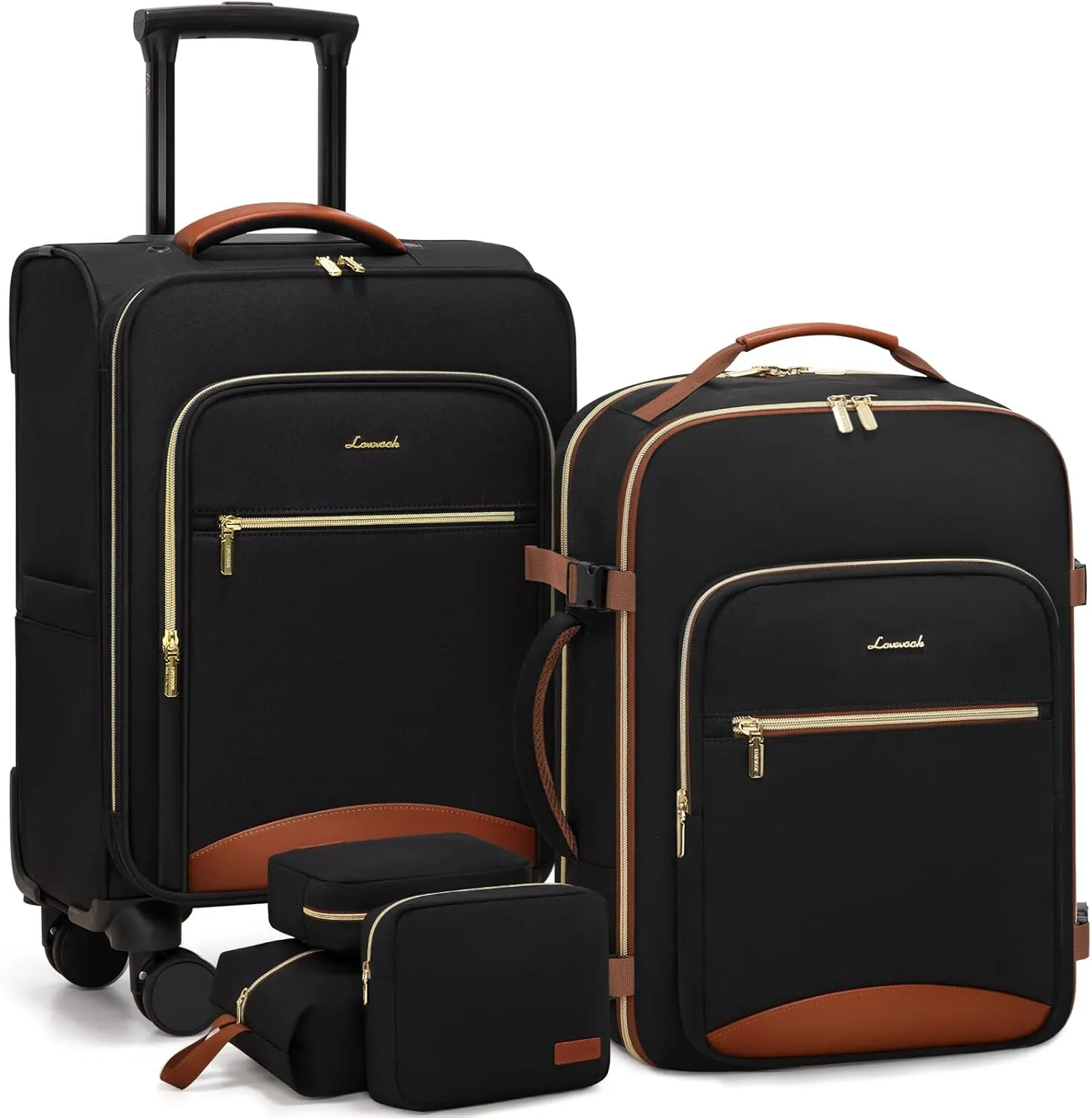 LOVEVOOK Luggage Sets for Women, 5 Piece Softside Carry-on Luggage Set, Lightweight Spinner Suitcases with Wheels with TSA Lock, Water-Resistant Large Capacity Suitcase Set for Travel