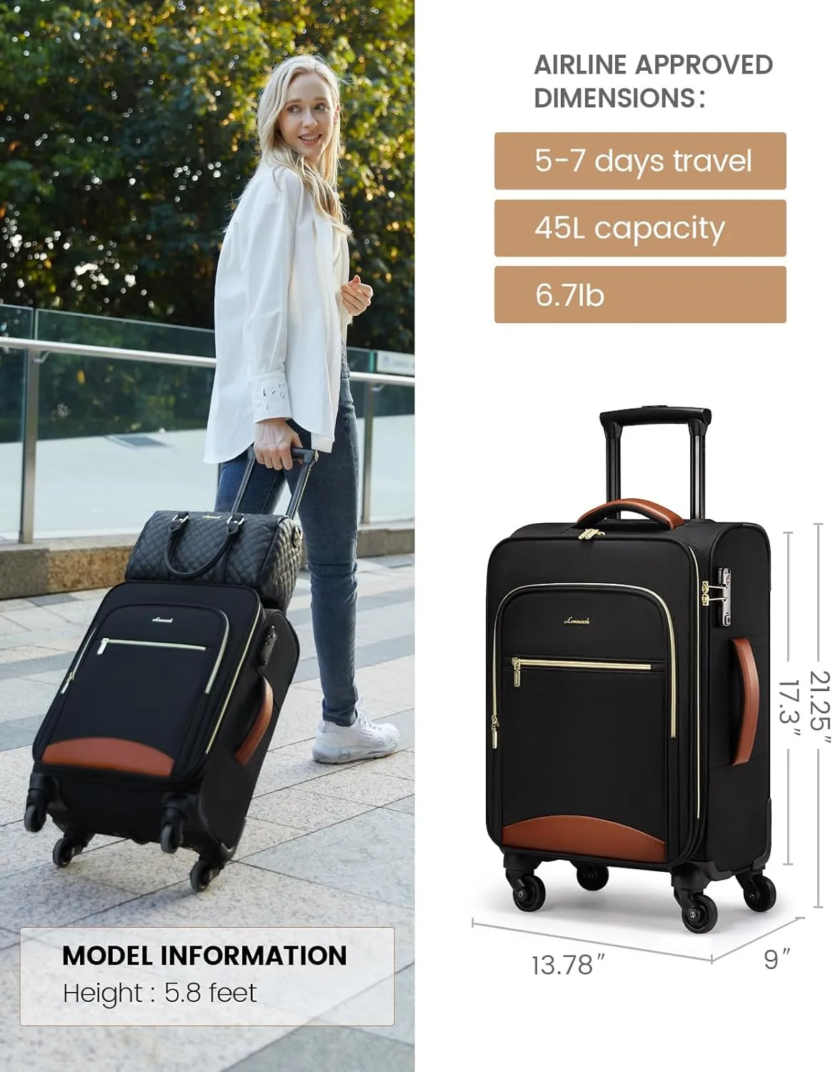 LOVEVOOK Luggage Sets for Women, 5 Piece Softside Carry-on Luggage Set, Lightweight Spinner Suitcases with Wheels with TSA Lock, Water-Resistant Large Capacity Suitcase Set for Travel