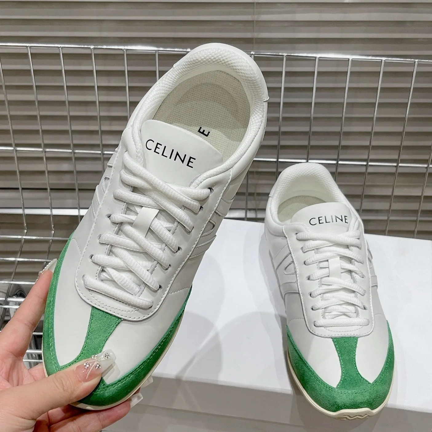 LOW WHITE OPTIC Celine GREEN SNEAKER CALFSKIN IN LACE-UP Well-loved Fast response