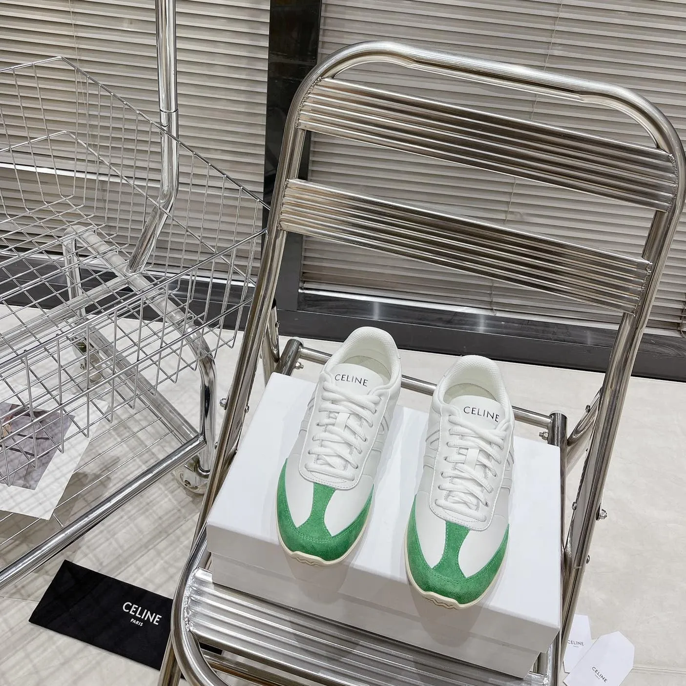 LOW WHITE OPTIC Celine GREEN SNEAKER CALFSKIN IN LACE-UP Well-loved Fast response