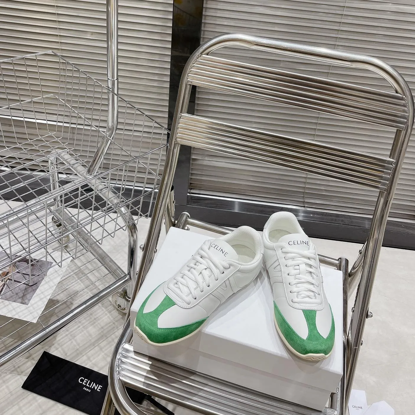 LOW WHITE OPTIC Celine GREEN SNEAKER CALFSKIN IN LACE-UP Well-loved Fast response