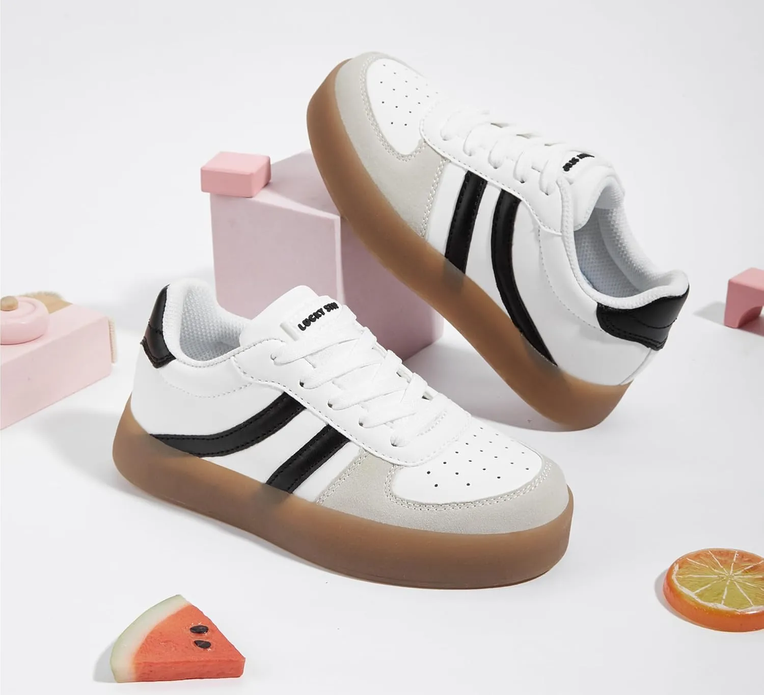 LUCKY STEP Unisex-Child Kid's Sneakers Lace Up School Fashion Platform Breathable Tennis Athletic Running Walking Shoes for Boys Girls