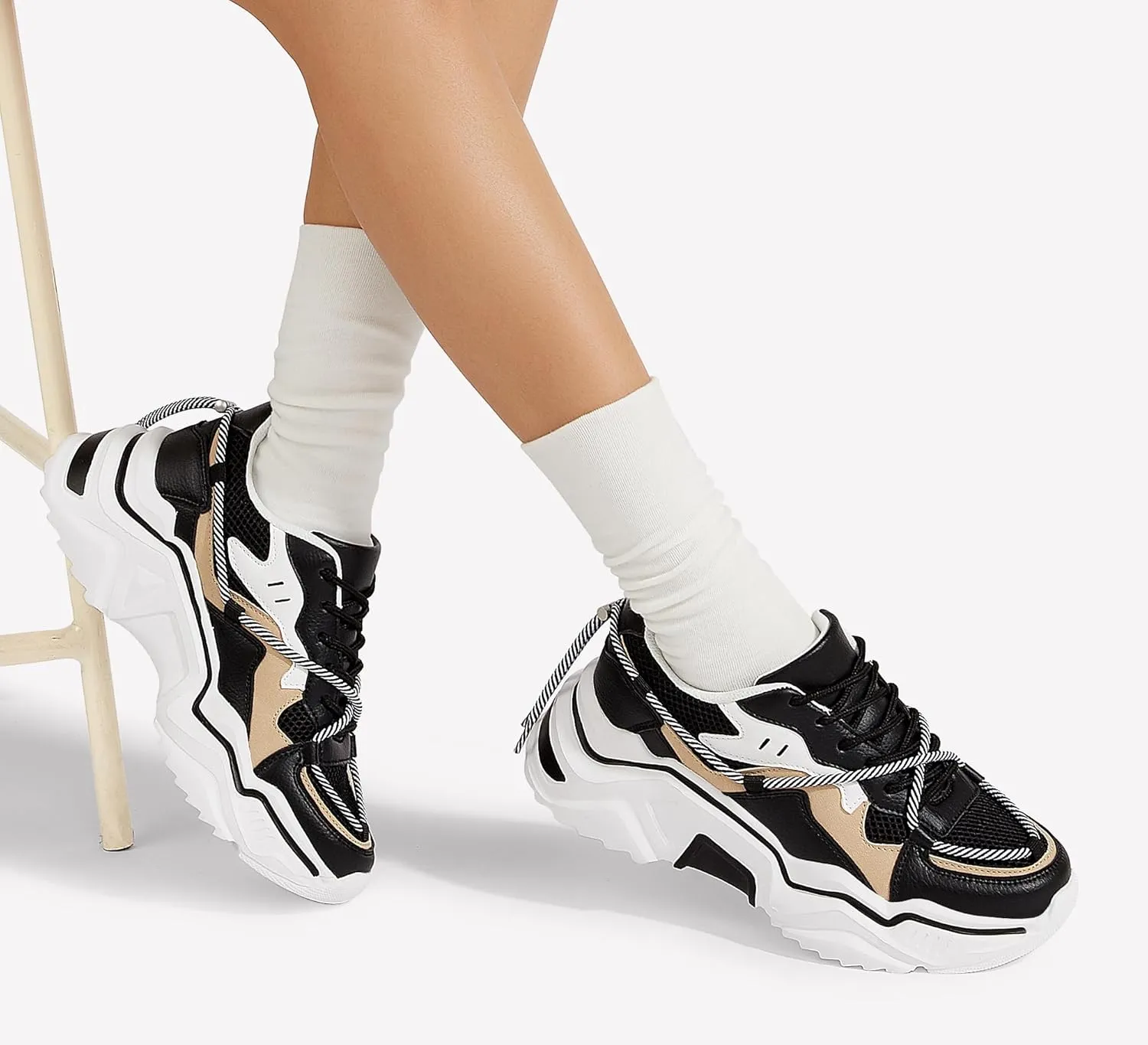 LUCKY STEP Women's Platform Colorful Fashion Sneakers Retro Colorblock Stylish Cute Chunky Dad Walking Shoes