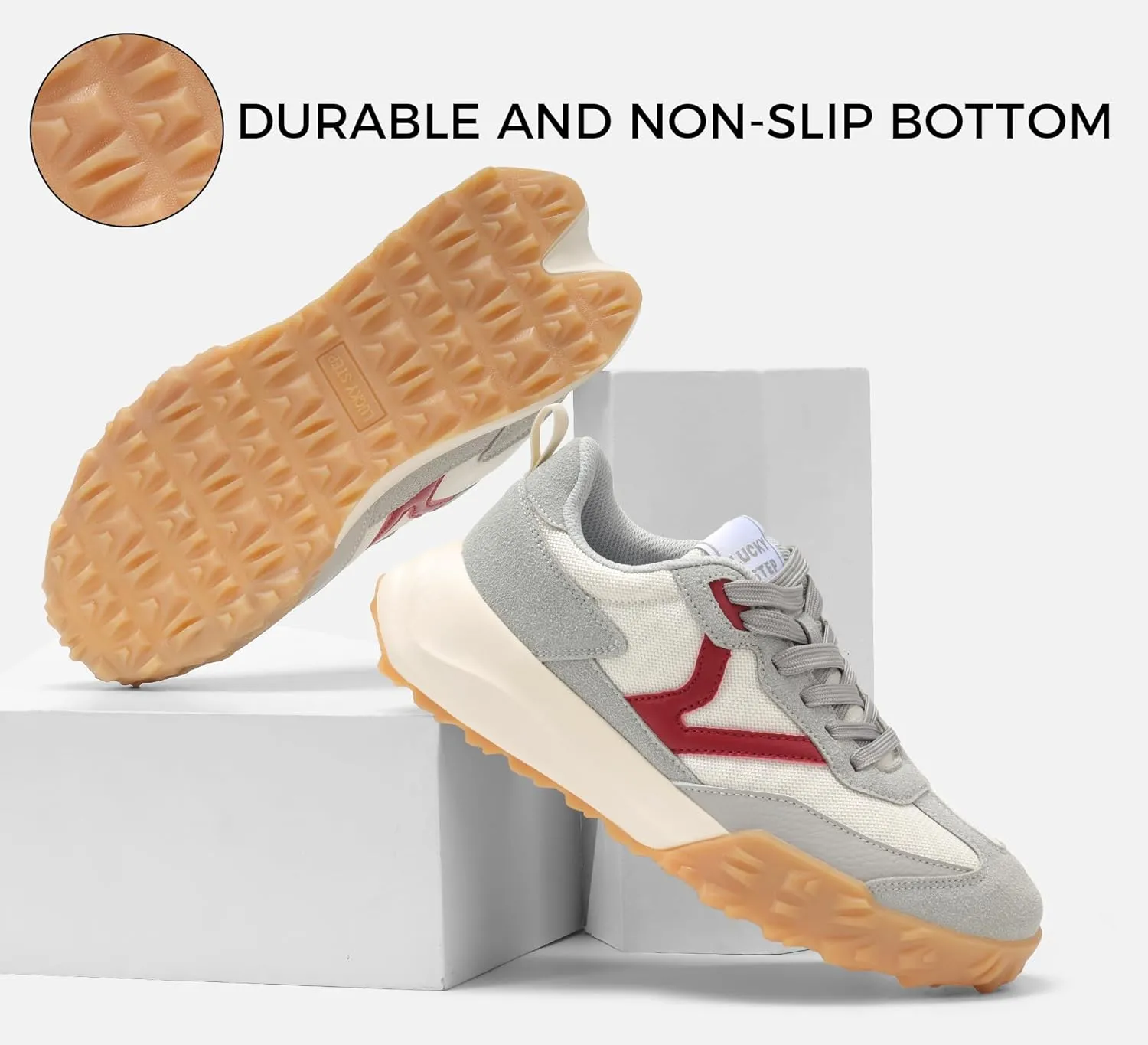 LUCKY STEP Women's Platform Tennis Walking Shoe Retro Chunky Casual Breathable Durable Deluxe Fashion Skate Sneaker