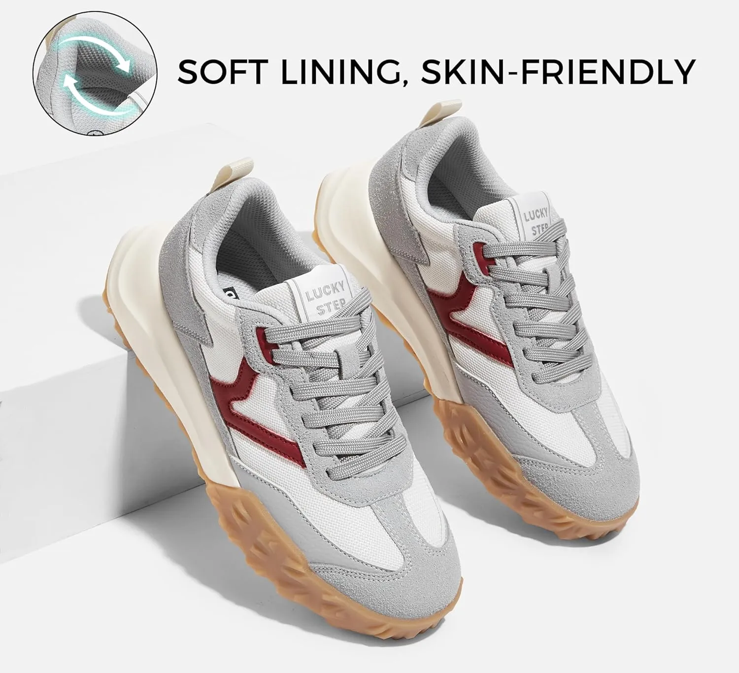 LUCKY STEP Women's Platform Tennis Walking Shoe Retro Chunky Casual Breathable Durable Deluxe Fashion Skate Sneaker
