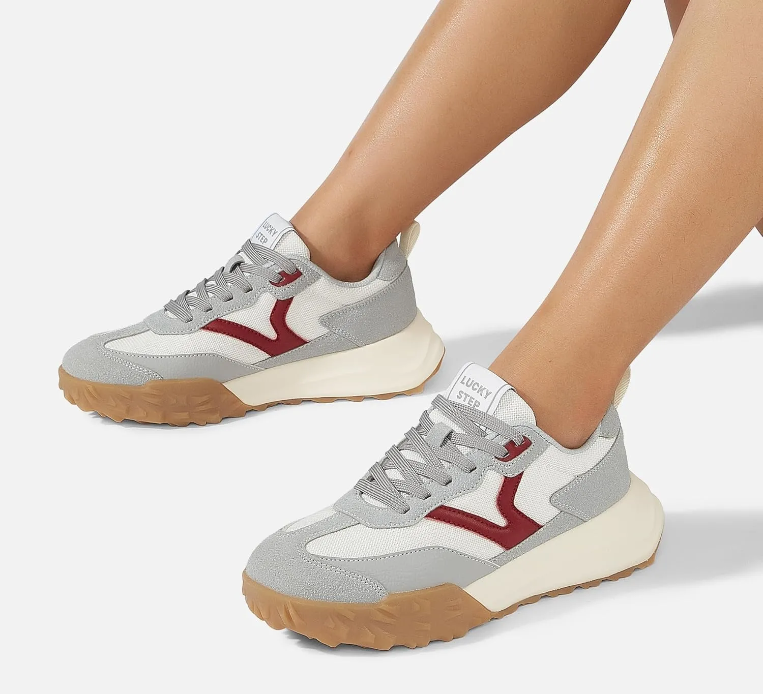 LUCKY STEP Women's Platform Tennis Walking Shoe Retro Chunky Casual Breathable Durable Deluxe Fashion Skate Sneaker