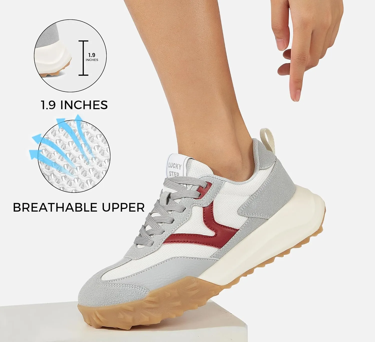 LUCKY STEP Women's Platform Tennis Walking Shoe Retro Chunky Casual Breathable Durable Deluxe Fashion Skate Sneaker
