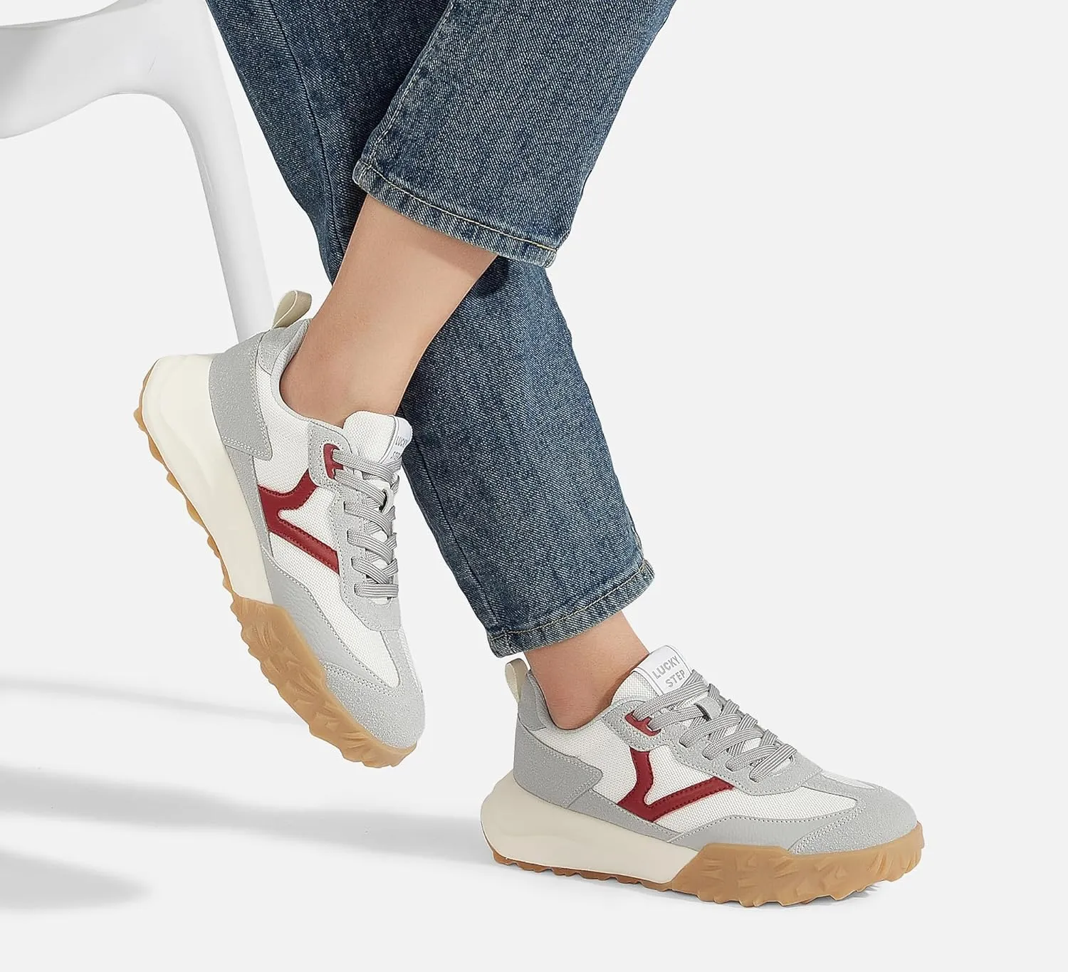 LUCKY STEP Women's Platform Tennis Walking Shoe Retro Chunky Casual Breathable Durable Deluxe Fashion Skate Sneaker