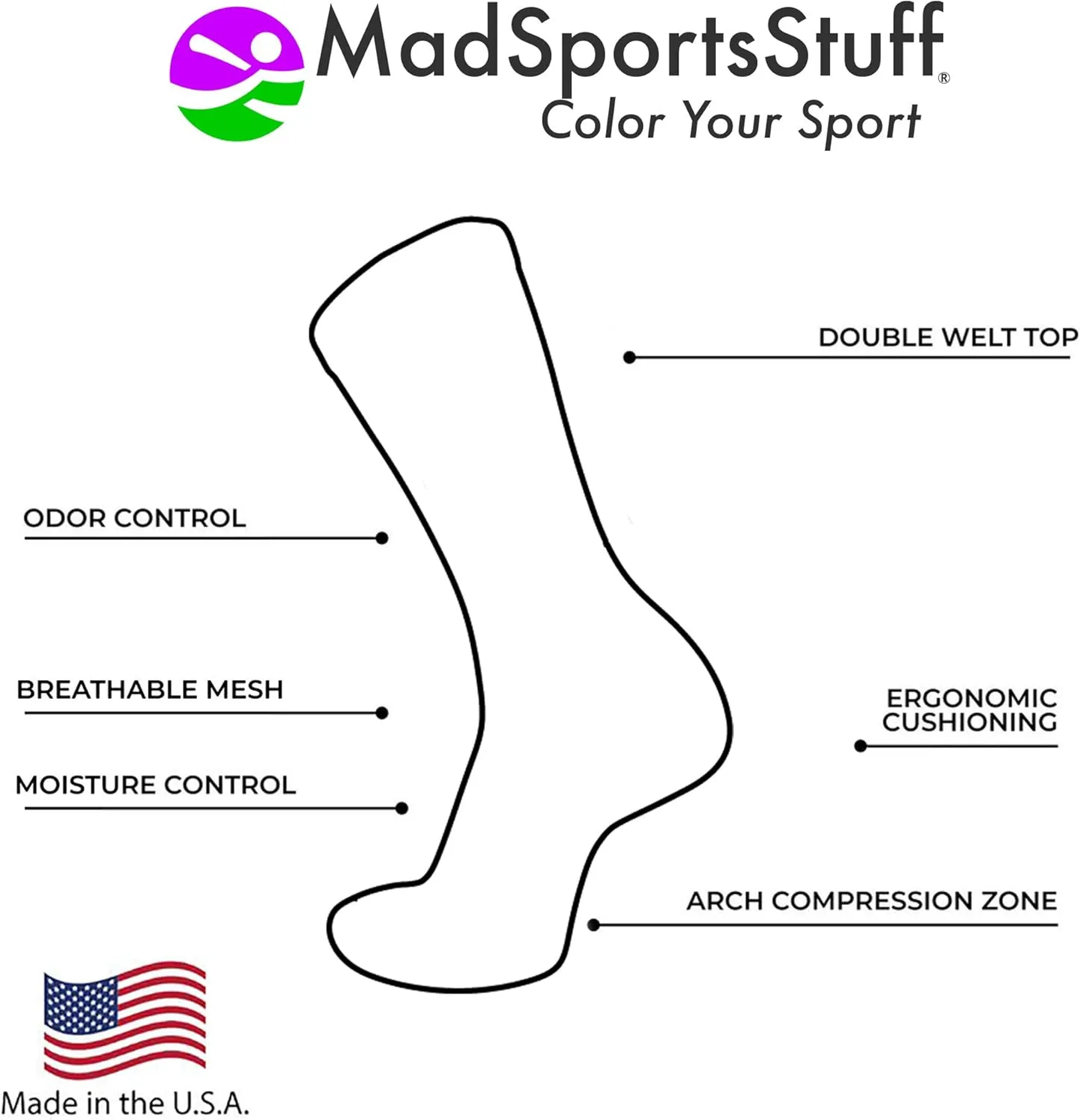 MadSportsStuff Softball Logo Athletic Crew Socks (multiple colors)
