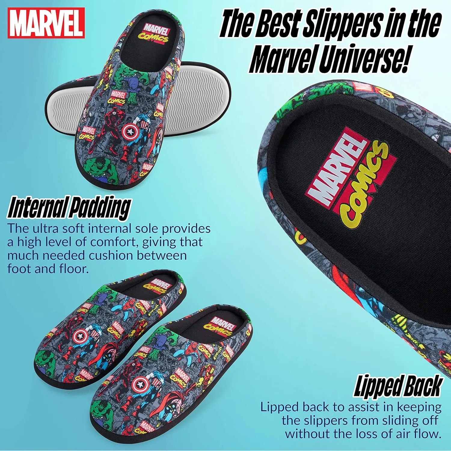 Marvel Mens Slippers Avengers Captain America Spiderman Iron Man Comic Novelty Slippers