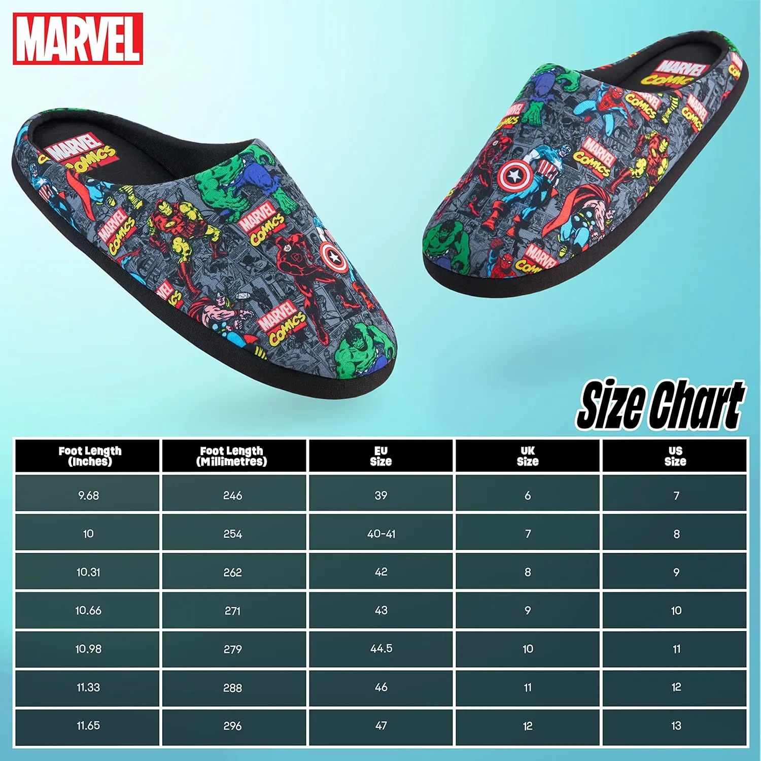 Marvel Mens Slippers Avengers Captain America Spiderman Iron Man Comic Novelty Slippers