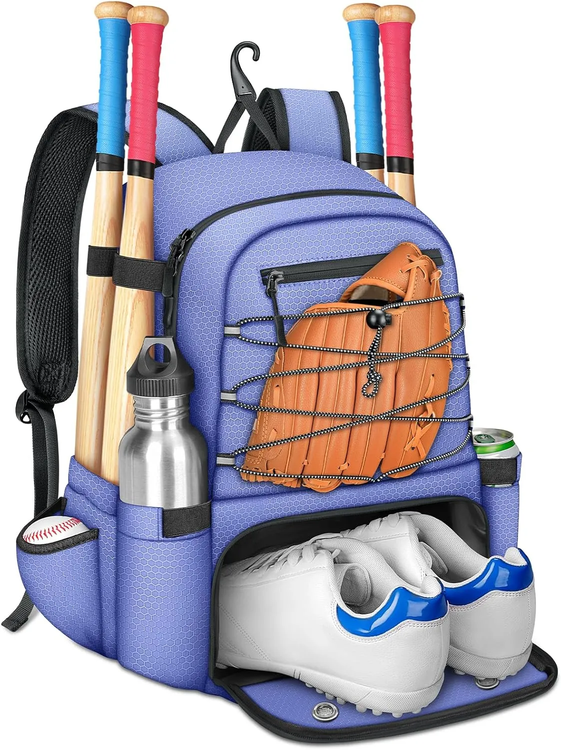 MATEIN Baseball Bat Bag for 4 Bats with Ball Pocket, Lightweight Youth Baseball Backpack with Shoe Compartment, Large Capacity Softball Equipment Bag with Fence Hook for TBall Gear, Helmet, Glove