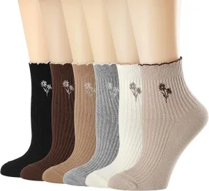 Mcool Mary Womens Socks, Ruffle Turn-Cuff Casual Ankle Breathable Cool Knit Cotton Lettuce Crew Frilly Sock 6 Pack