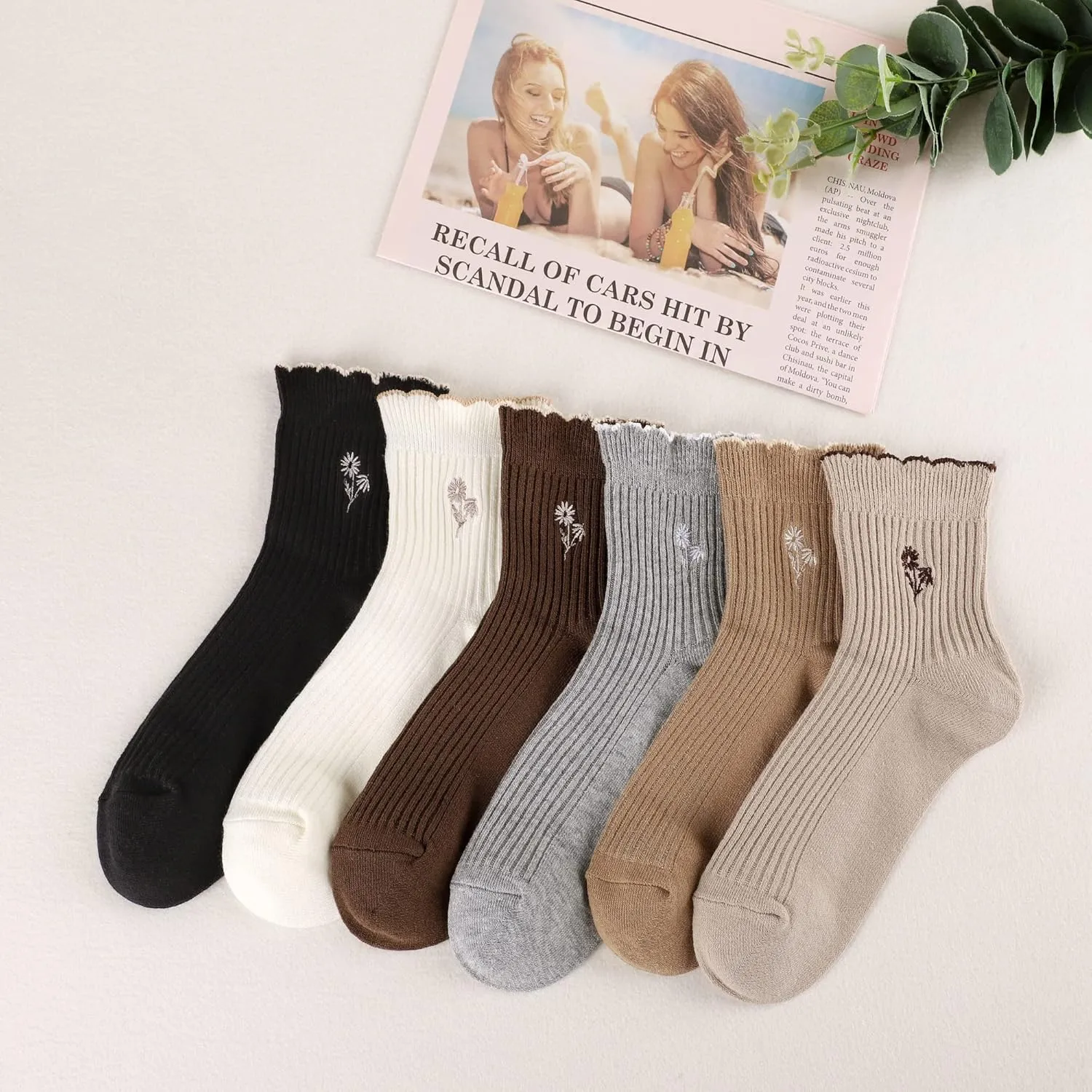 Mcool Mary Womens Socks, Ruffle Turn-Cuff Casual Ankle Breathable Cool Knit Cotton Lettuce Crew Frilly Sock 6 Pack