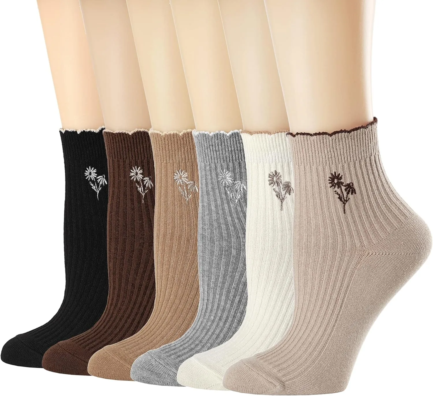 Mcool Mary Womens Socks, Ruffle Turn-Cuff Casual Ankle Breathable Cool Knit Cotton Lettuce Crew Frilly Sock 6 Pack